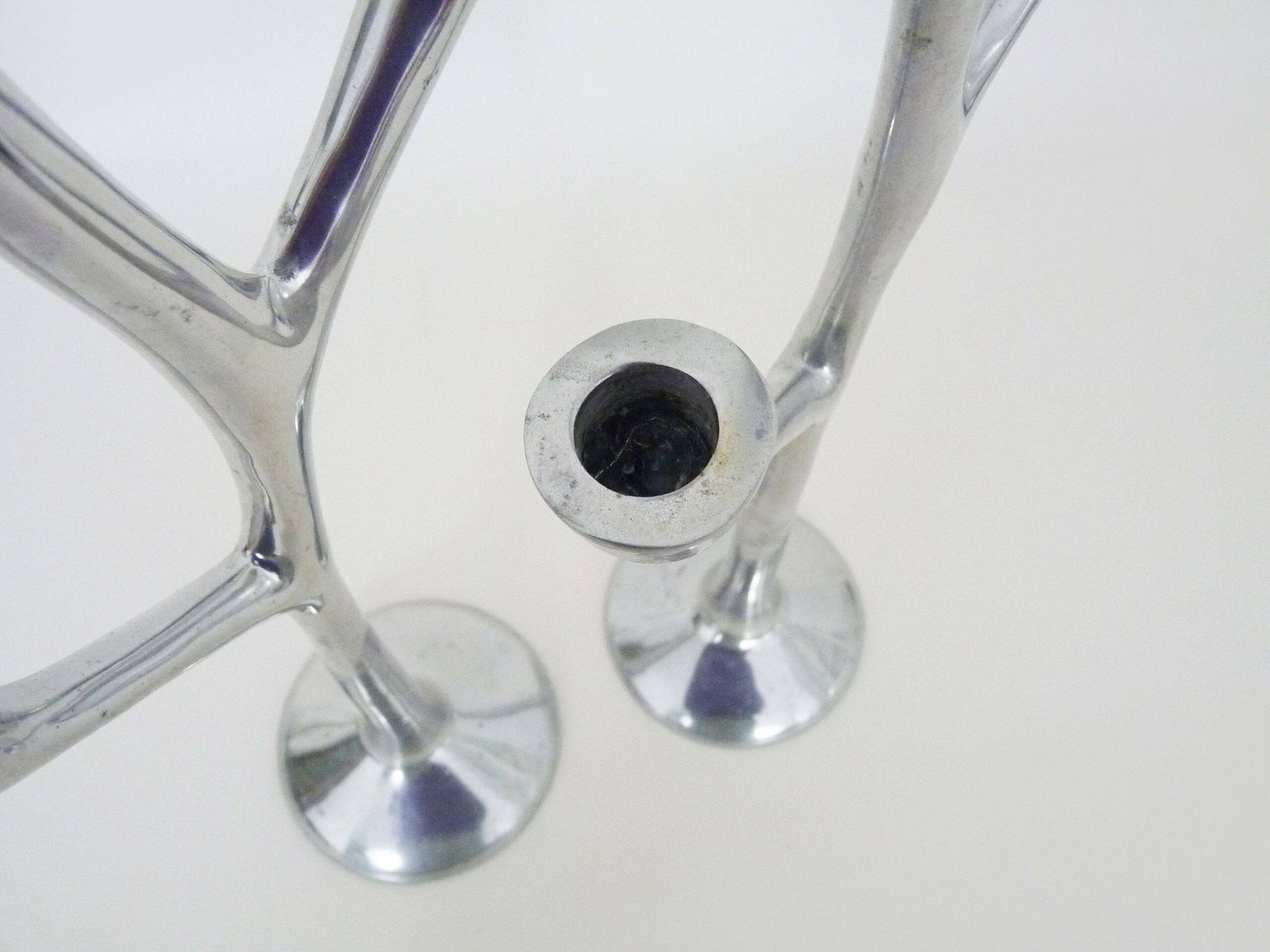 Pair Of Italian Tree Candlesticks In Cast Aluminum From The 80s photo vinterior