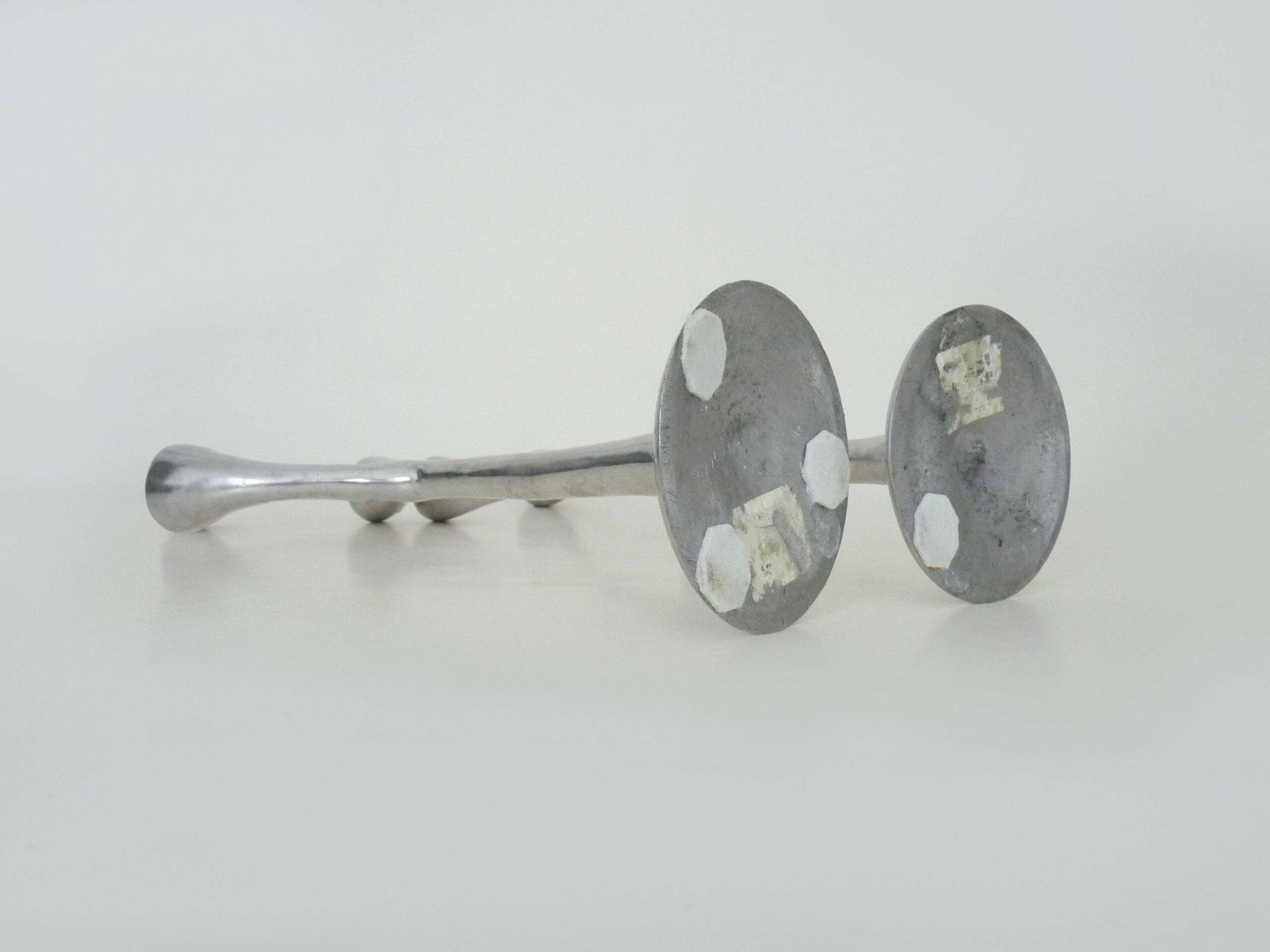 Pair Of Italian Tree Candlesticks In Cast Aluminum From The 80s photo buy