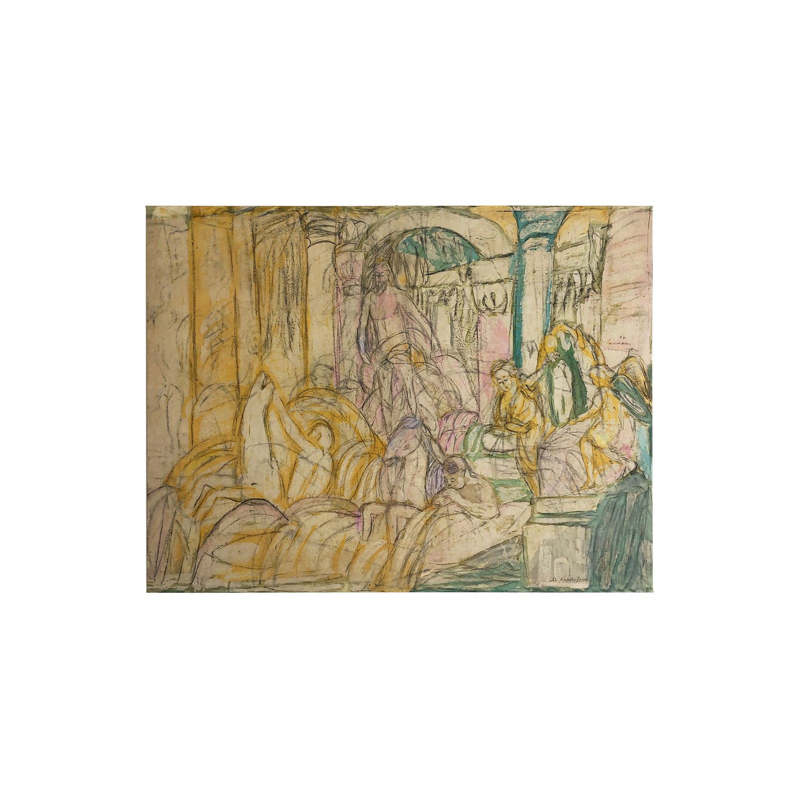Fontana Di Trevi Painting, 2000s Art Canvas Artwork Pastels Abstract Italian