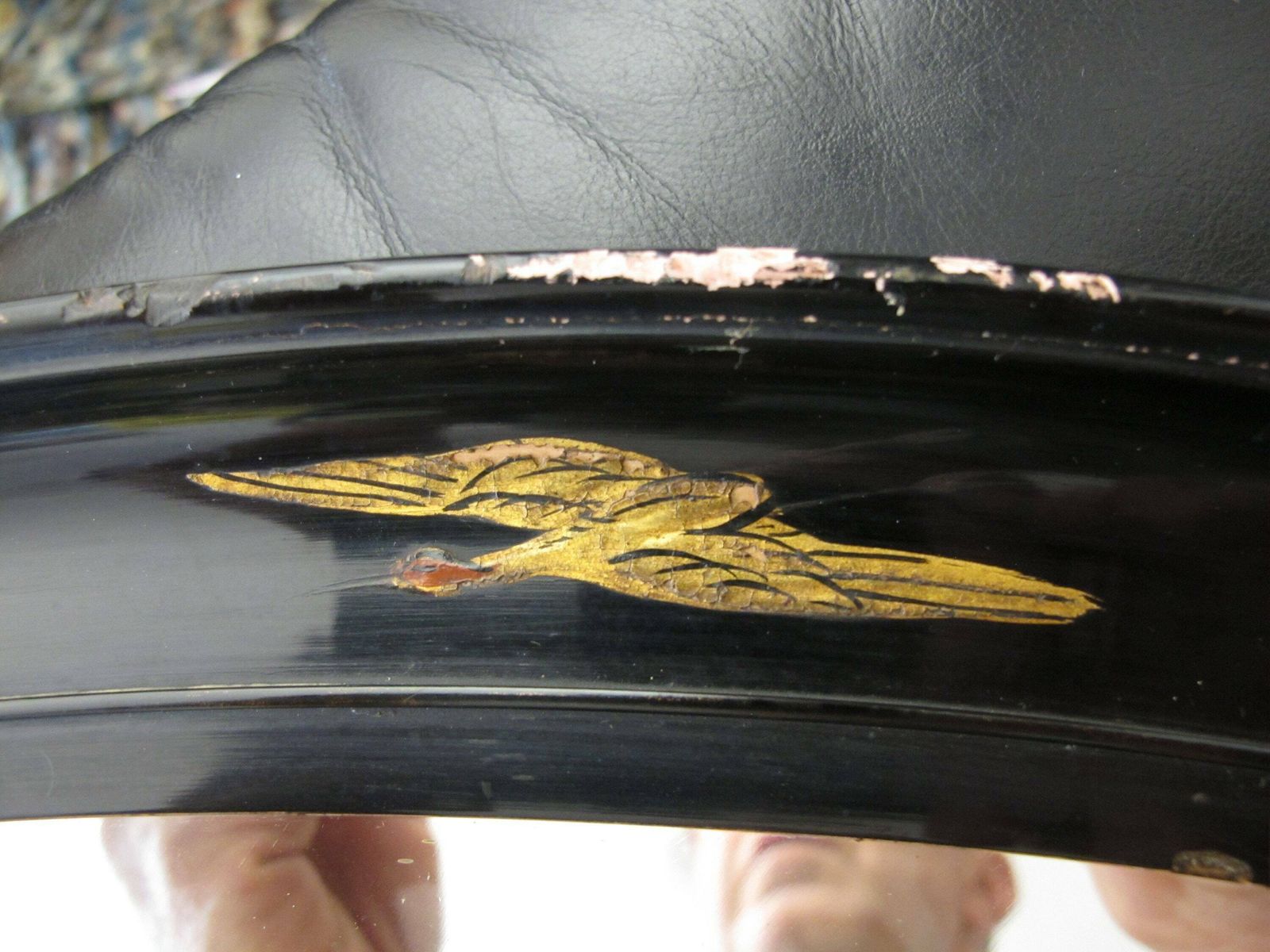 Victorian Chinoiserie Lacquered Wall Mirror. Large, Oval With Deep Bevelled Edge. Ready To Hang On New Chain photo Home Decor
