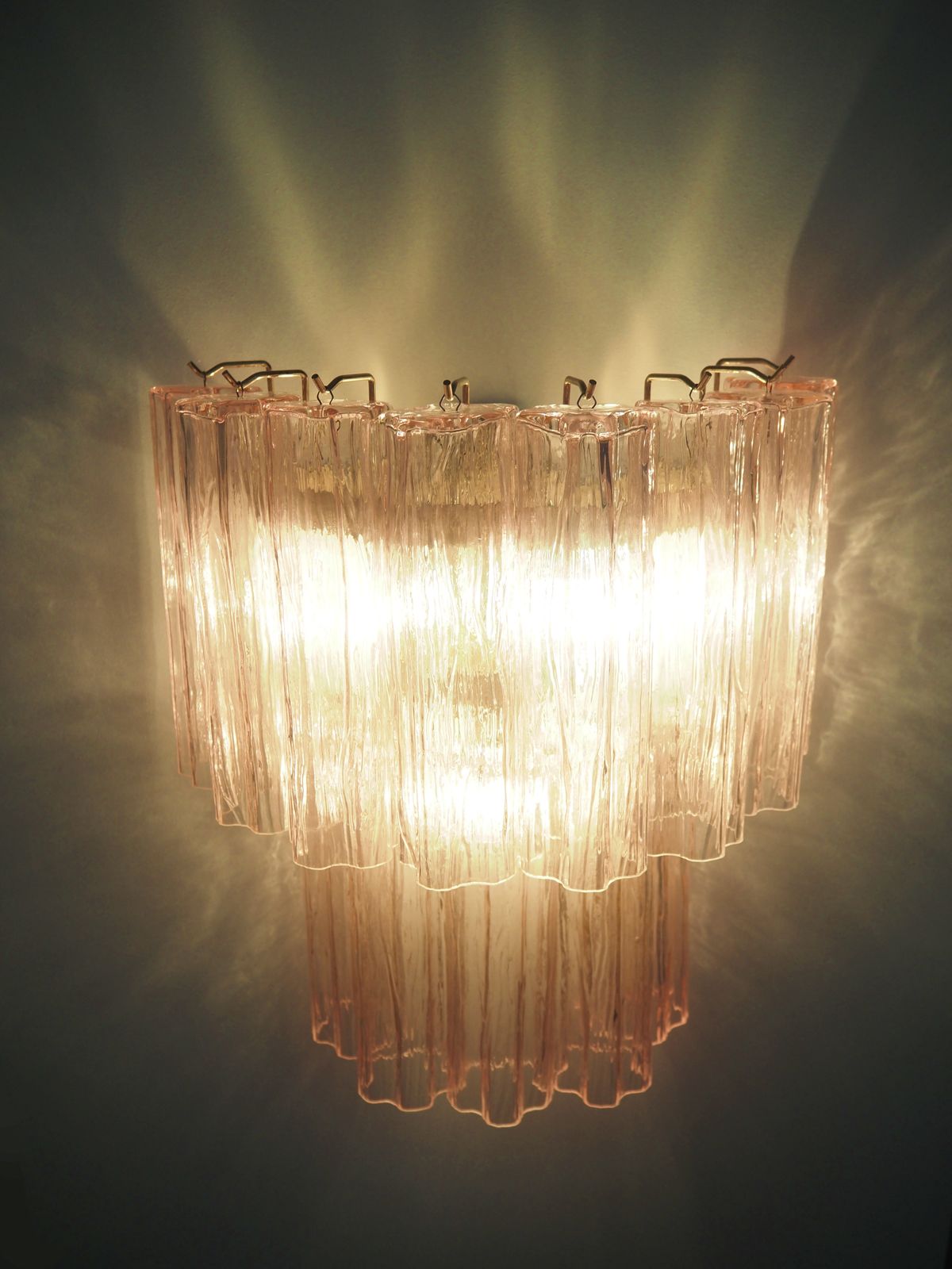 Fantastic Pair Of Murano Glass Tube Wall Sconces   13 Pink Glass Tube photo 830.0