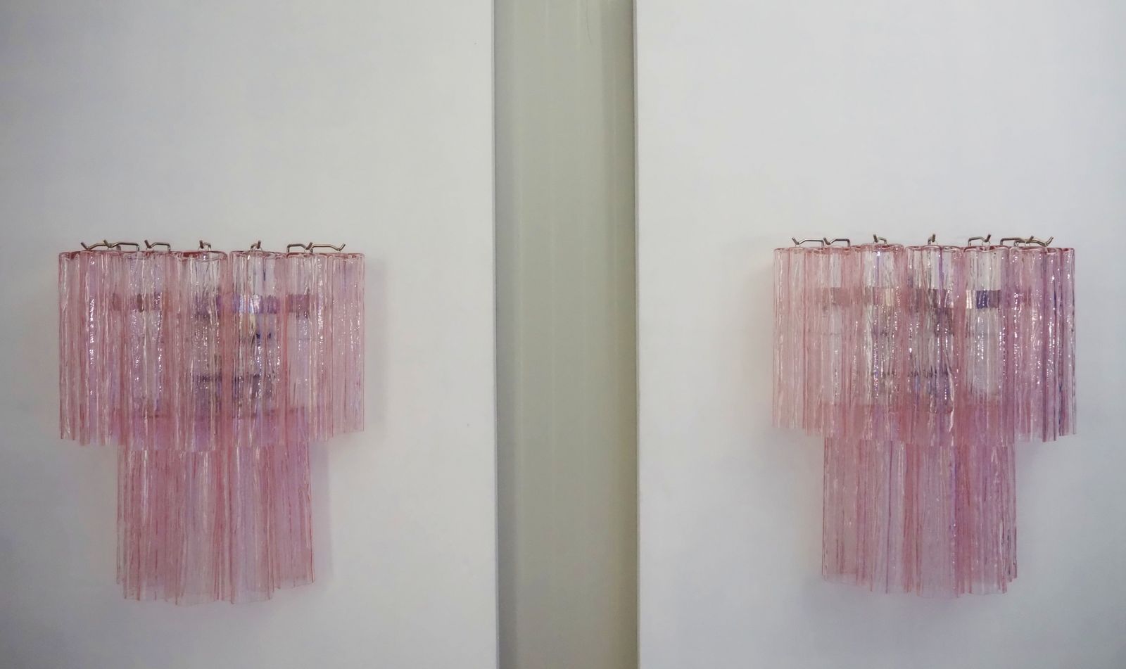 Fantastic Pair Of Murano Glass Tube Wall Sconces   13 Pink Glass Tube