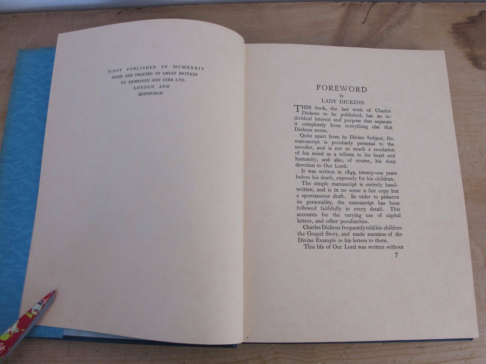 The Life Of Our Lord By Charles Dickens   Written In 1849 Expressly For His Children   First Edition 1934. Original Dust Jacket And Box photo 99.0