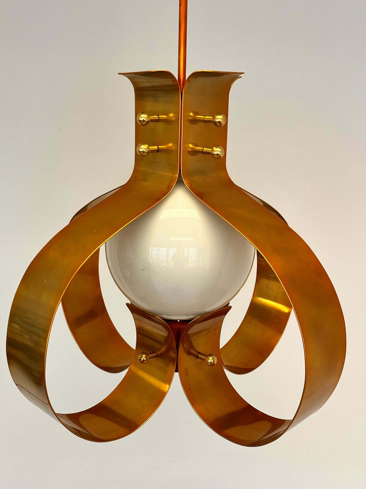 Xxl Pair Of Design Mid Century Large Brass Pendants Chandeliers 1980s photo for sale