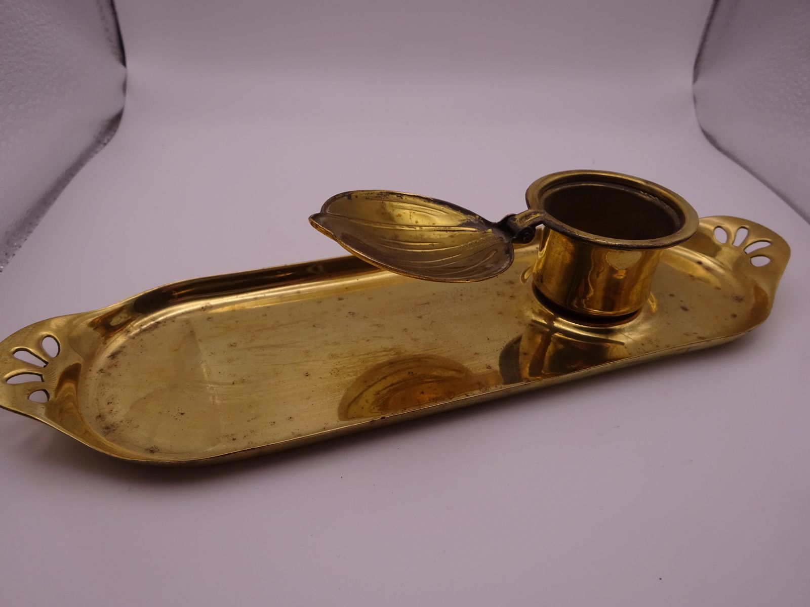 Early 1900s Art Nouveau German Brass Inkwell photo furniture