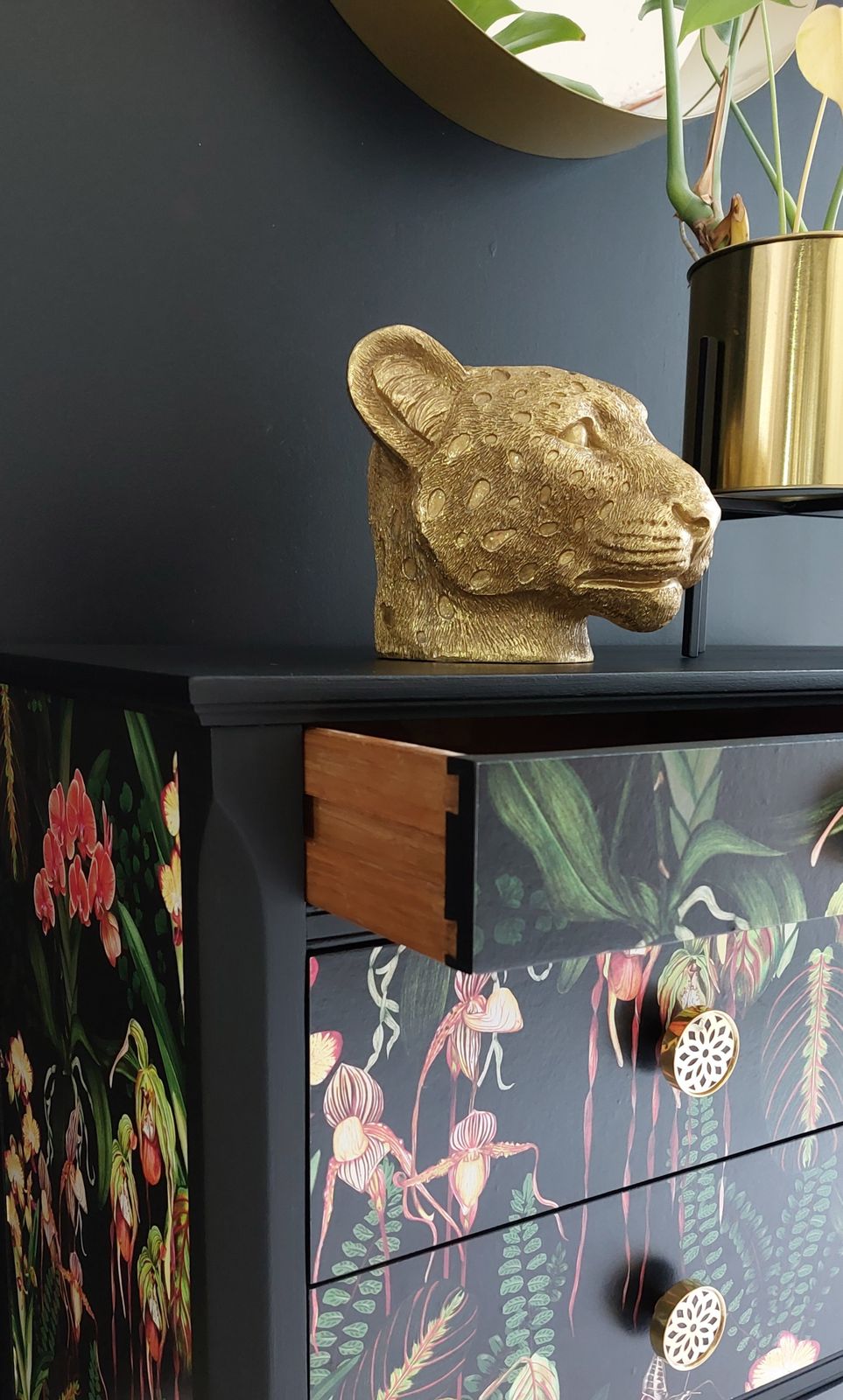 Vintage Stag Decoupaged Chest Of Drawers, Orchid Print, 6 Drawers photo Furniture