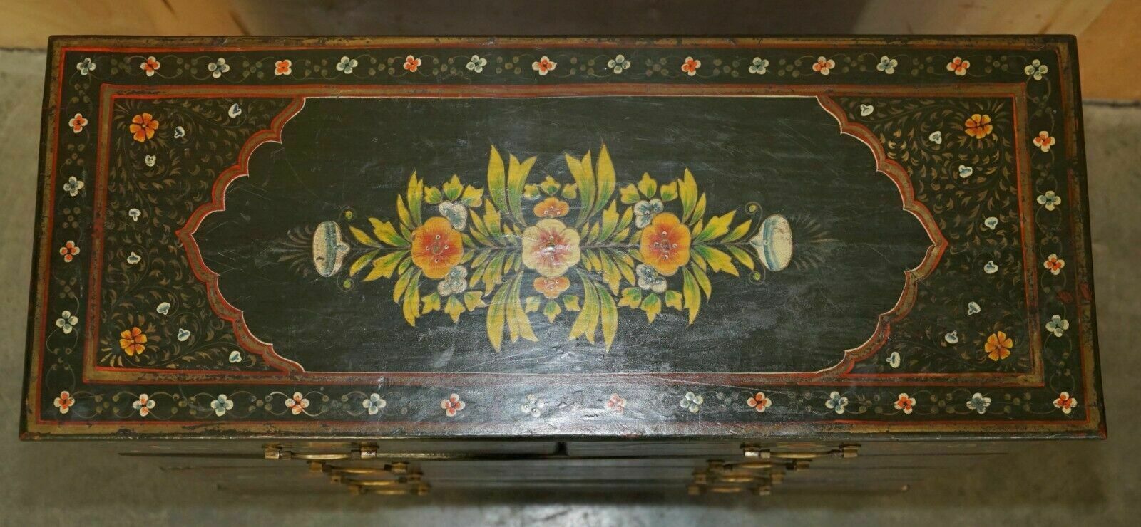 Antique Swedish Hand Painted Green Floral Two Over Three Chest Of Drawers photo Furniture