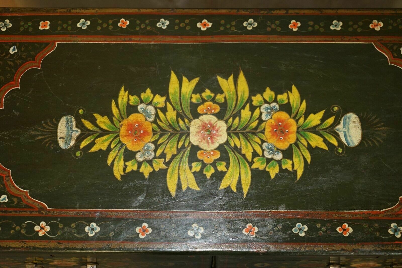 Antique Swedish Hand Painted Green Floral Two Over Three Chest Of Drawers photo vinterior