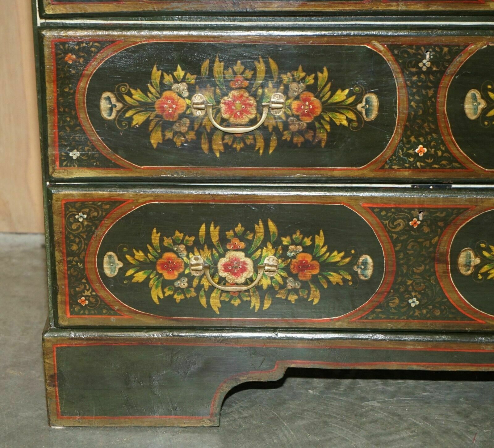 Furniture Antique Swedish Hand Painted Green Floral Two Over Three Chest Of Drawers photo