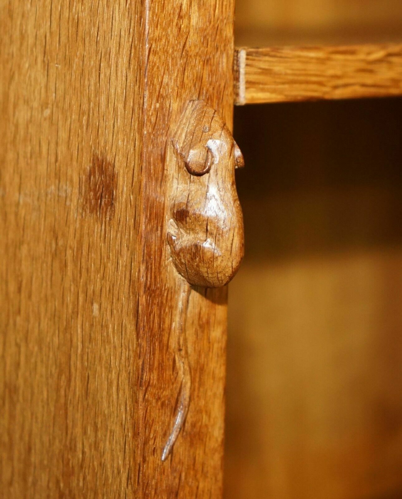 Pair Of Vintage Robert Mouseman Thompson English Oak Carved Library Bookcases photo 8950.0