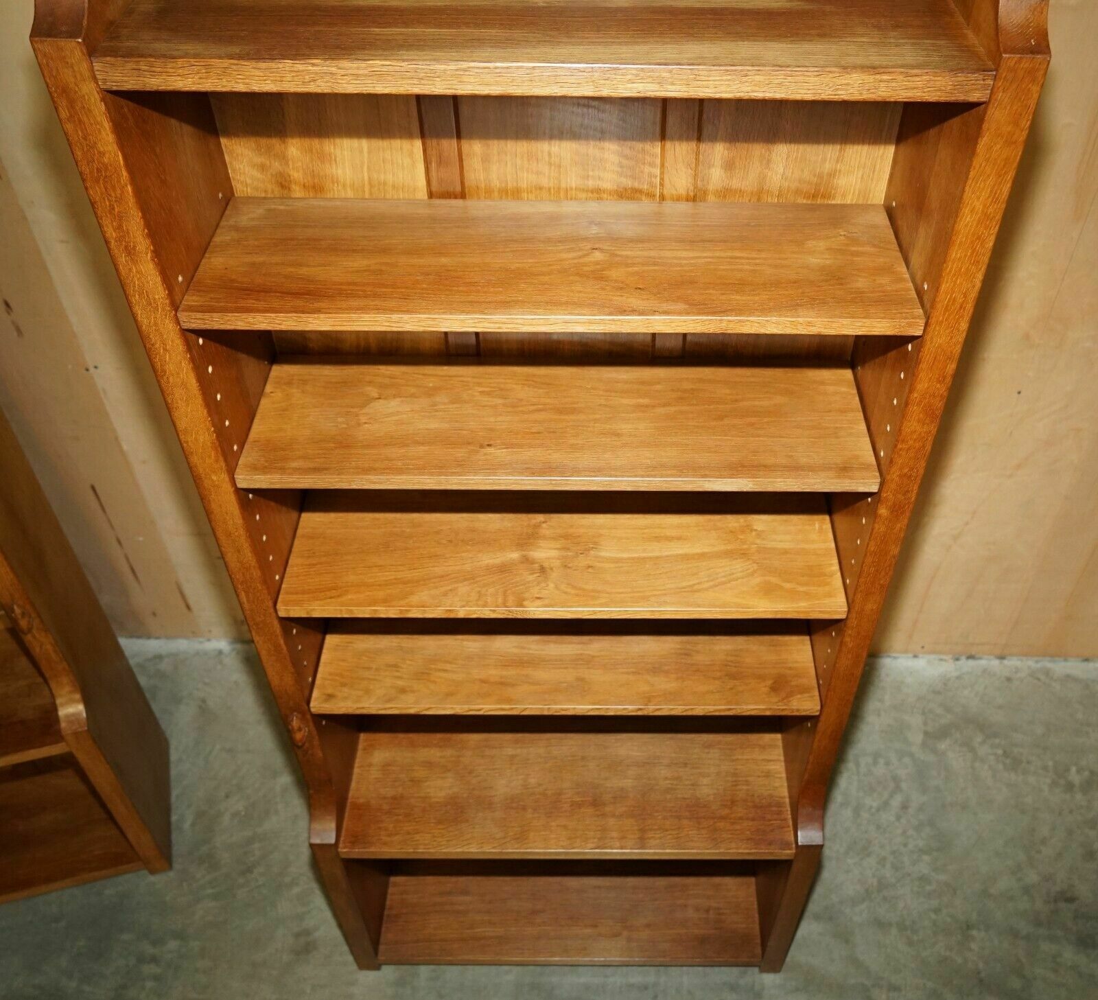 Pair Of Vintage Robert Mouseman Thompson English Oak Carved Library Bookcases photo buy