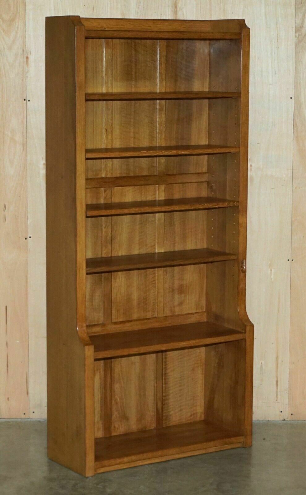 photo vintage Pair Of Vintage Robert Mouseman Thompson English Oak Carved Library Bookcases