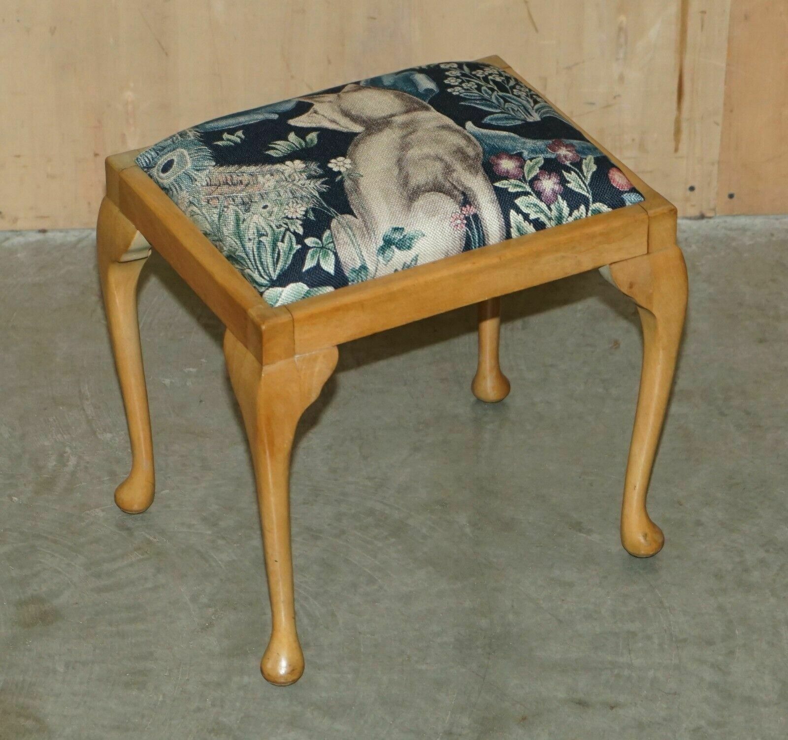 Circa 1930's English Walnut William Morris Forest Linen Dressing Table Stool photo furniture