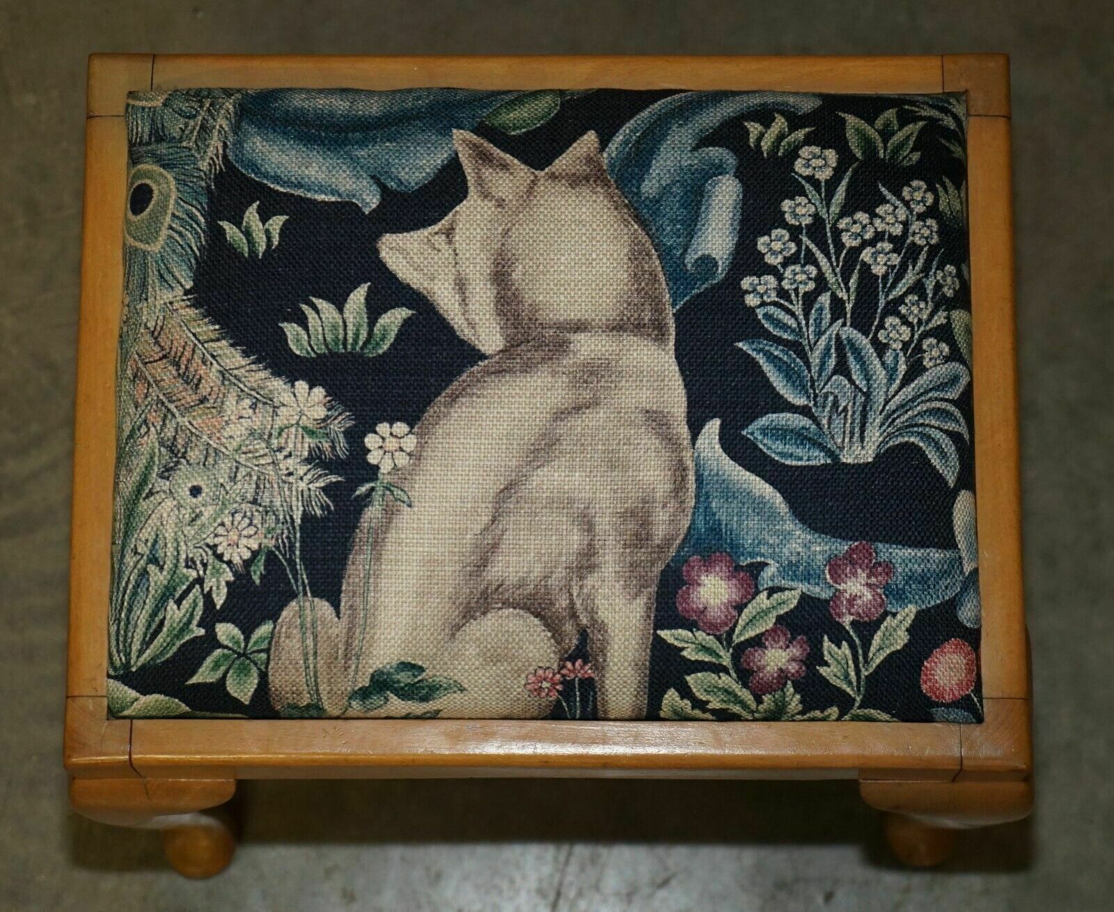 Circa 1930's English Walnut William Morris Forest Linen Dressing Table Stool photo Furniture