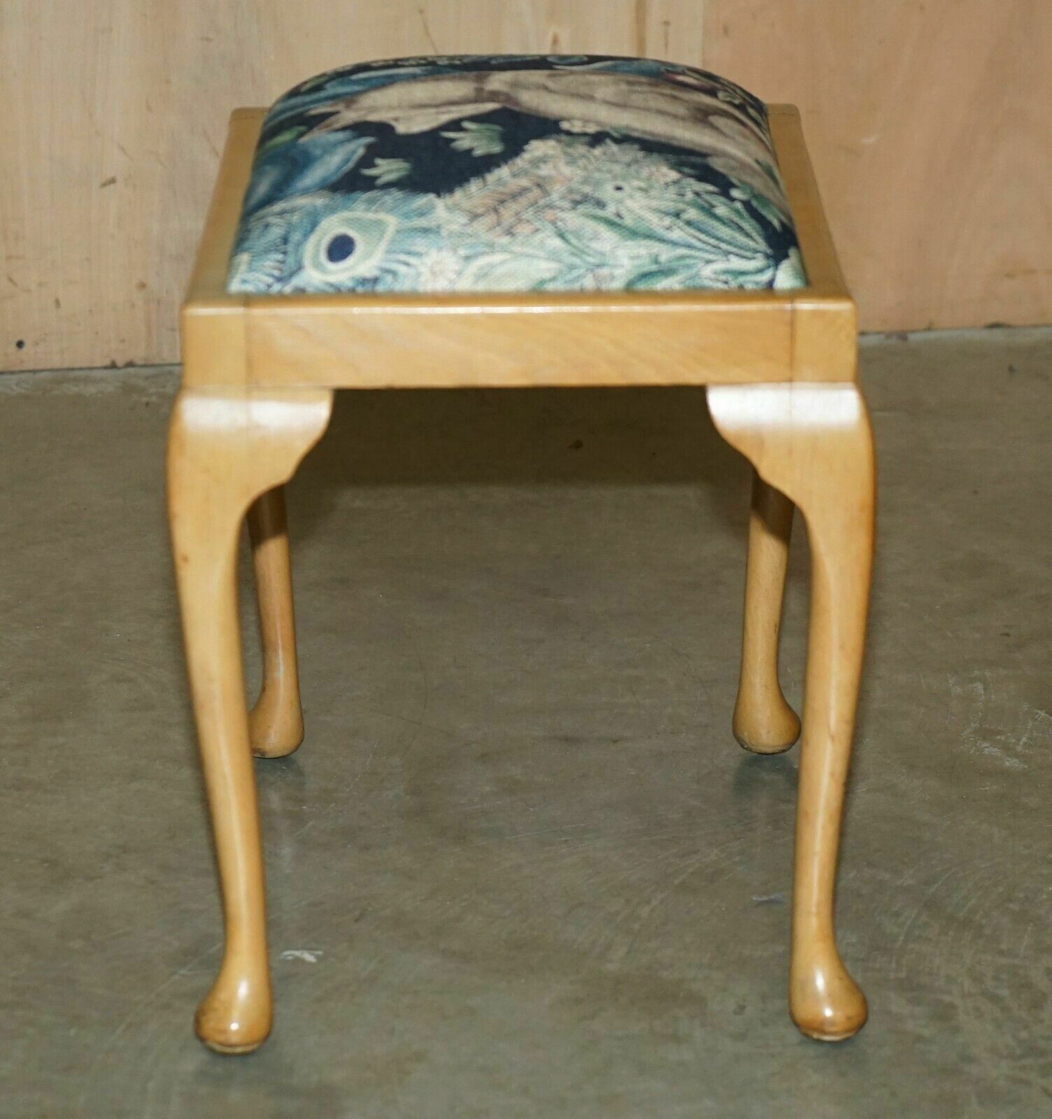 photo furniture Circa 1930's English Walnut William Morris Forest Linen Dressing Table Stool