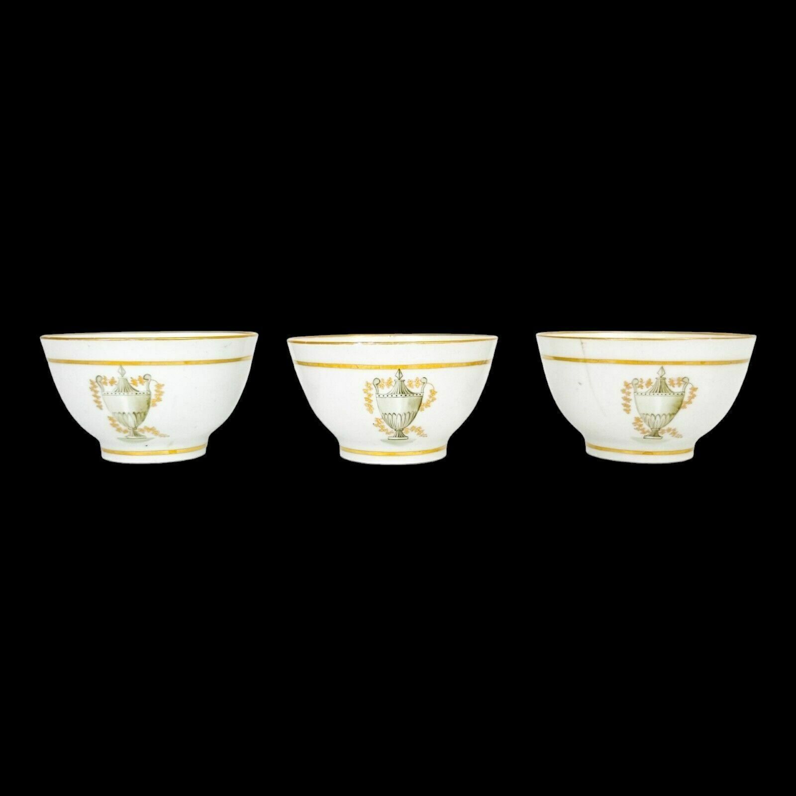 Georgian Thomas Wolfe Factory Z Porcelain Set 3 Bat Printed Tea Slop Bowls, 1800 photo 180.0