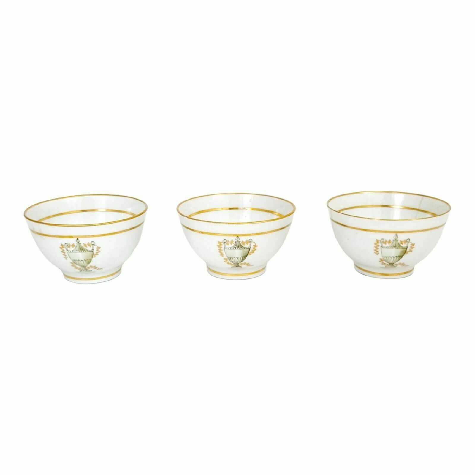 Georgian Thomas Wolfe Factory Z Porcelain Set 3 Bat Printed Tea Slop Bowls, 1800 photo vinterior