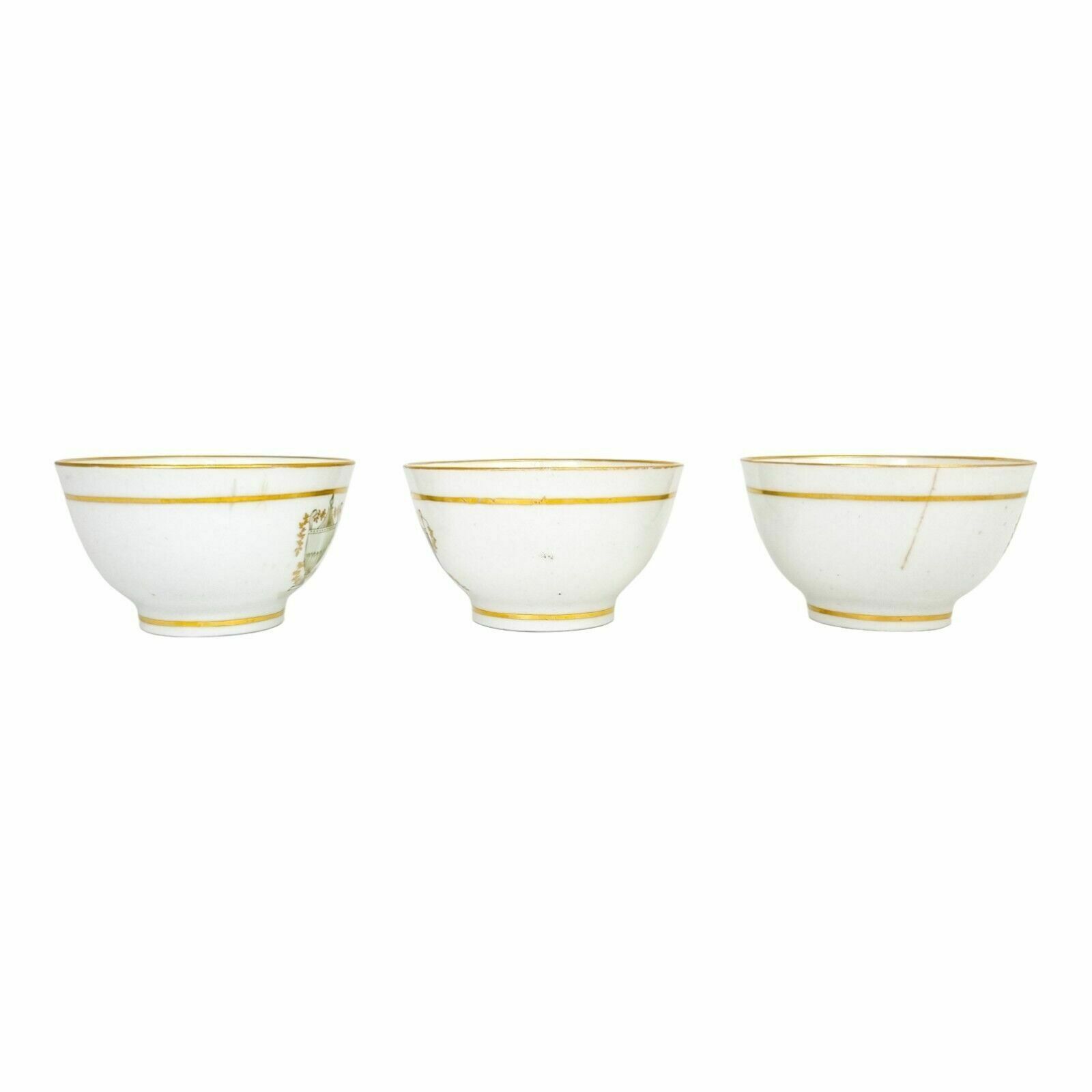 Georgian Thomas Wolfe Factory Z Porcelain Set 3 Bat Printed Tea Slop Bowls, 1800 photo vintage