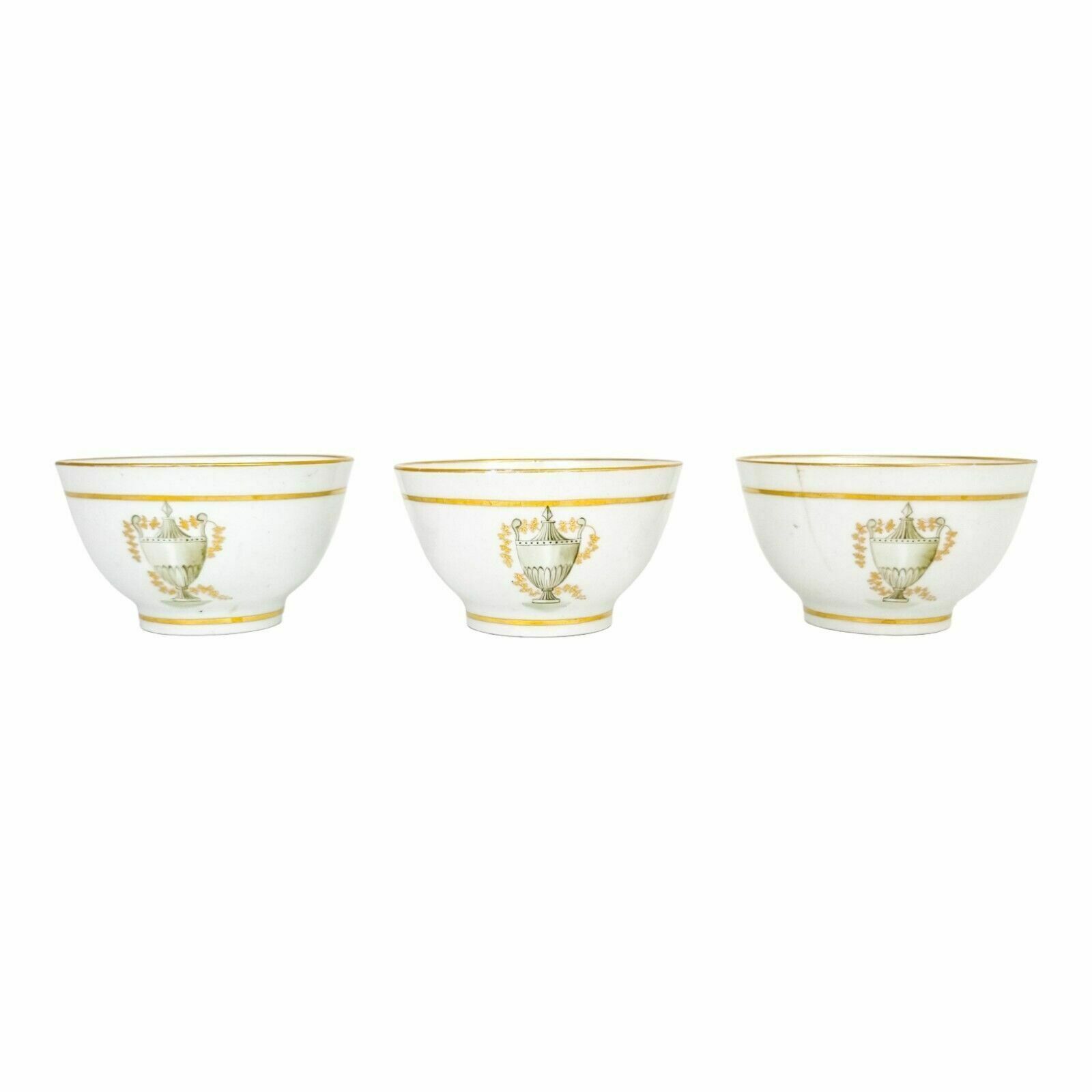 photo for sale Georgian Thomas Wolfe Factory Z Porcelain Set 3 Bat Printed Tea Slop Bowls, 1800