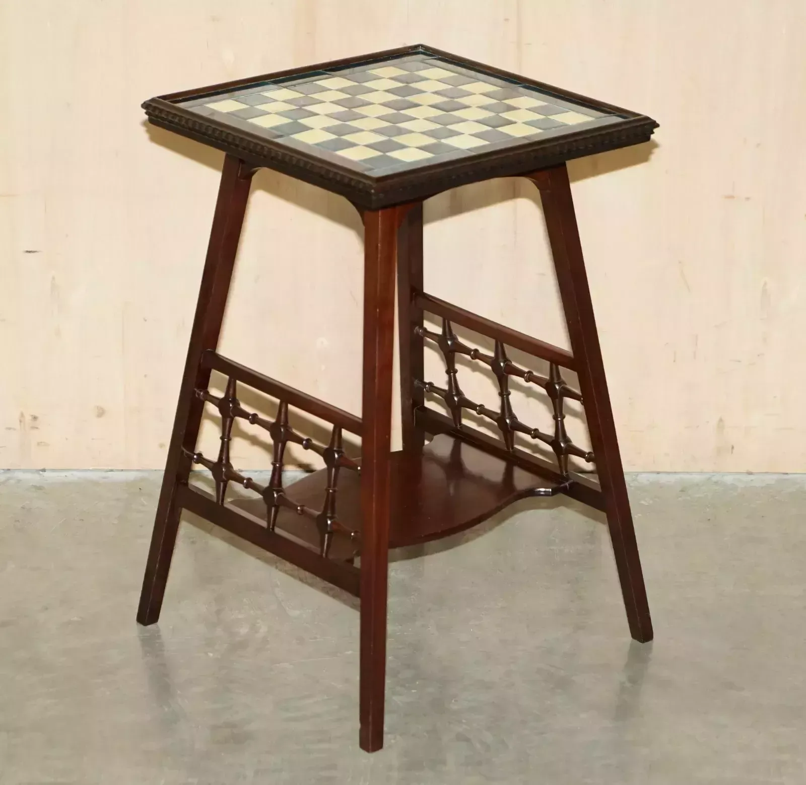 Antique Victorian Aesthetic Movement Style Tiled Top Chessboard Chess Table photo furniture