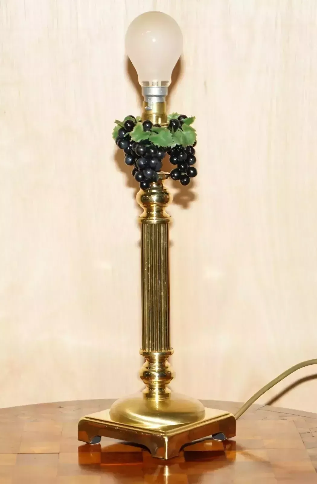 Pair Of Vintage Corinthian Pillar Brass Desk Lamps With Grape Vine Detailing photo for sale