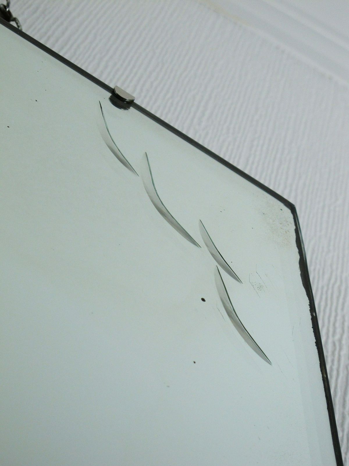Wonderful Crinoline Lady, Cut Glass, Bevelled Edge Frame Less Art Deco Mirror. Ready To Hang On Original Visible Chain. photo 150.0