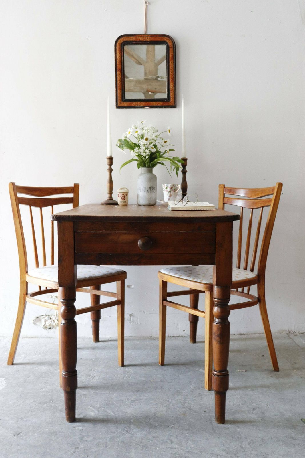 Pair Of Restored 60s Ercol Style Kitchen Chairs With Recovered Daisy Seats
