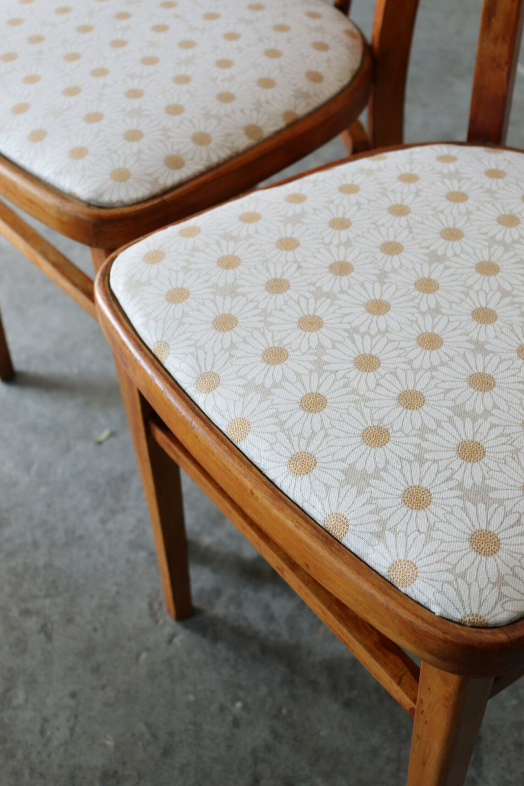 Pair Of Restored 60s Ercol Style Kitchen Chairs With Recovered Daisy Seats photo 350.0