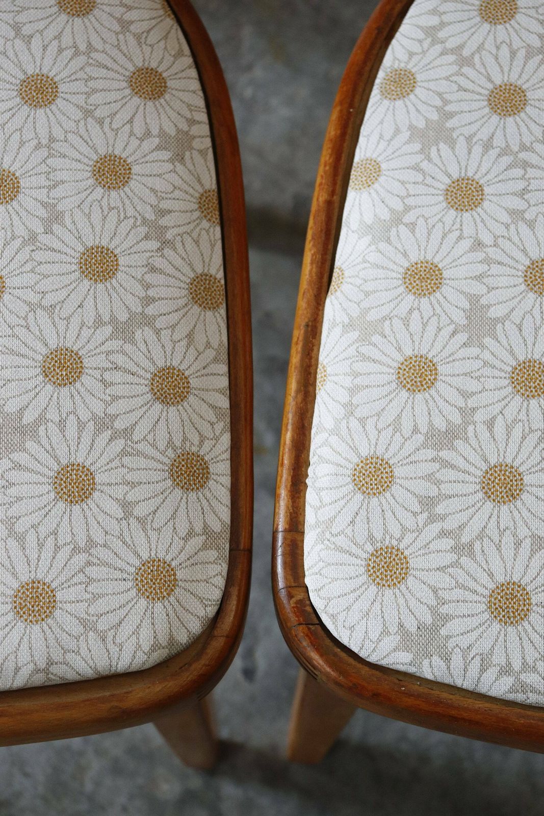 Pair Of Restored 60s Ercol Style Kitchen Chairs With Recovered Daisy Seats photo buy