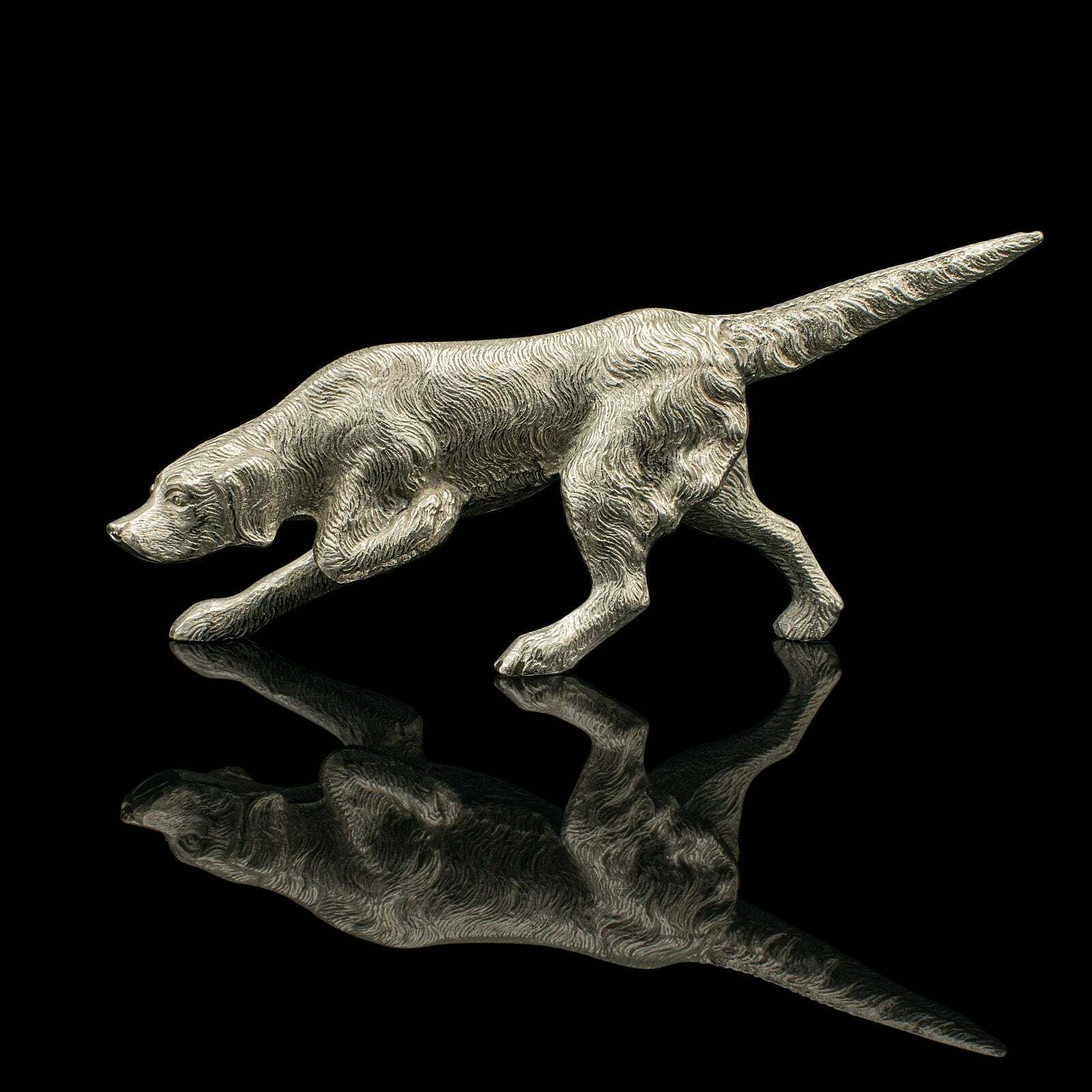 Antique Dog Figure, English, Nickelled Iron, Pointer, Hound Ornament, Edwardian photo furniture
