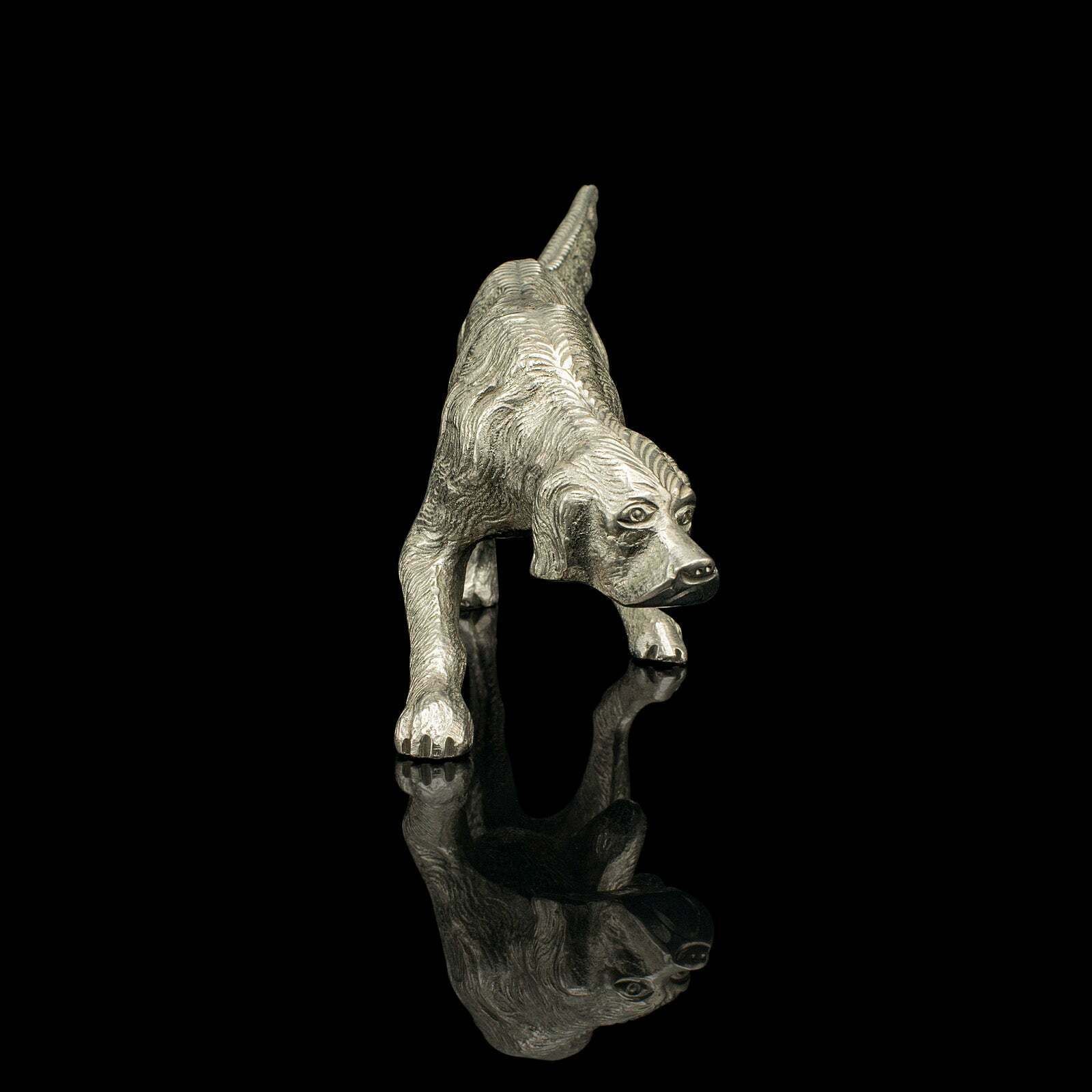 Antique Dog Figure, English, Nickelled Iron, Pointer, Hound Ornament, Edwardian photo 495.0
