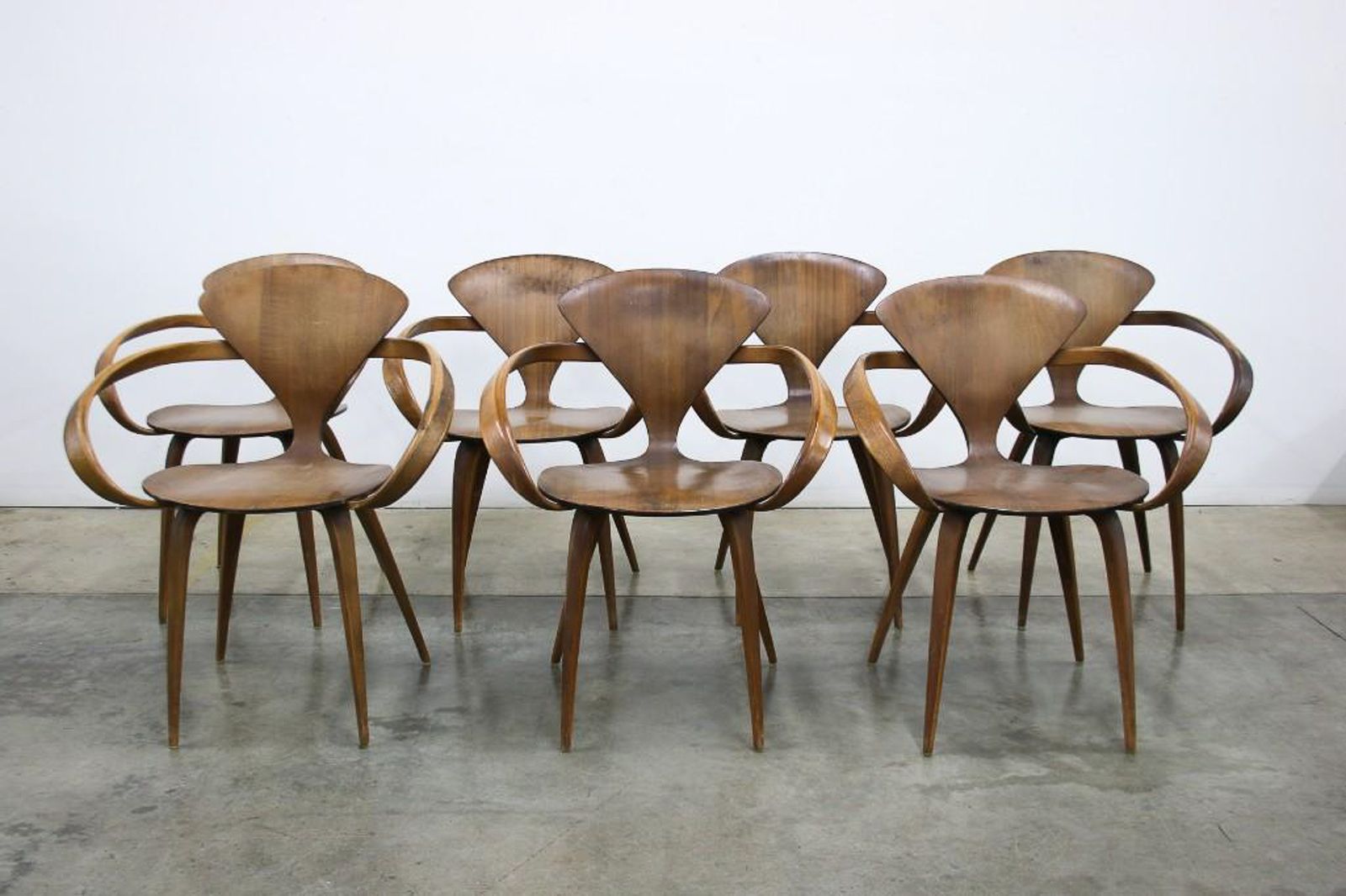 Set Of 6 Original Norman Cherner Pretzel Chairs White Light Wood