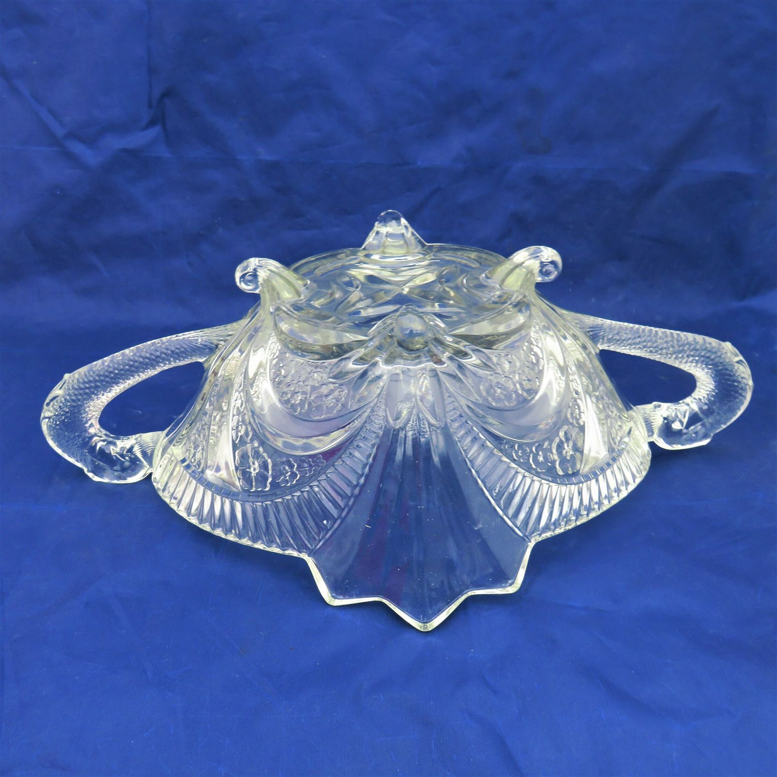 Large Art Deco Brockwitz Fruit Bowl Centrepiece With Dolphin Handles 1930's German Pressed Glass photo Home Decor