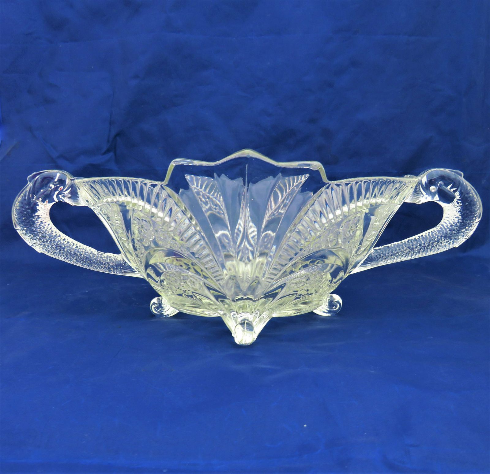 Large Art Deco Brockwitz Fruit Bowl Centrepiece With Dolphin Handles 1930's German Pressed Glass photo vinterior