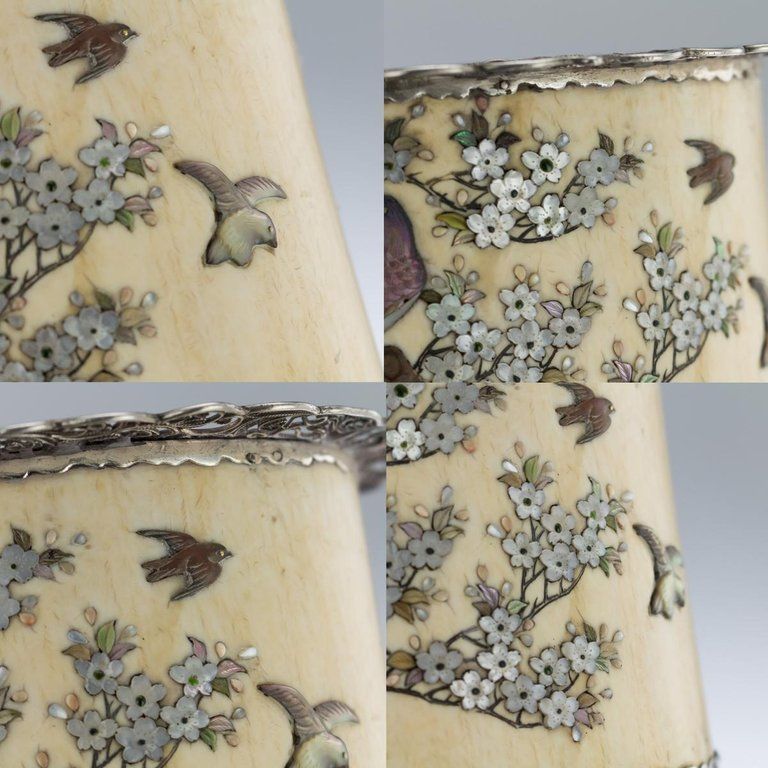 photo for sale Antique 19th Century Japanese Solid Silver And Shibayama Koro, Circa 1890
