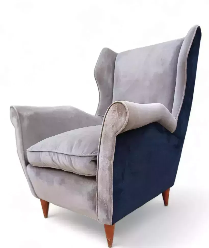 Mid Century Italian Velvet Armchair In Style Of Gio Ponti Circa 50s Vintage photo furniture