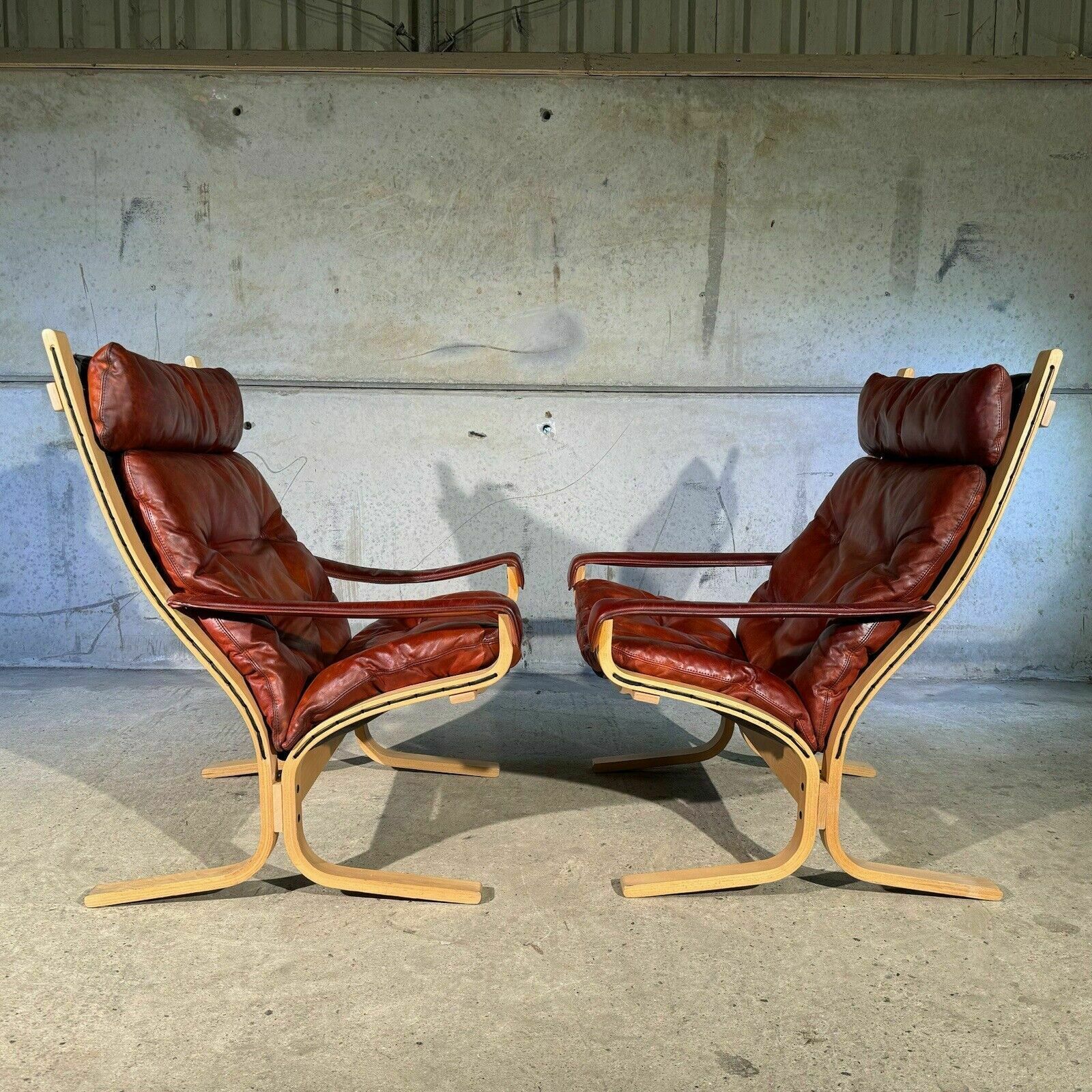 ( One Sold ) Pair Of Siesta Armchairs & 2 Footstool Cognac Leather Ingmar Relling photo Furniture