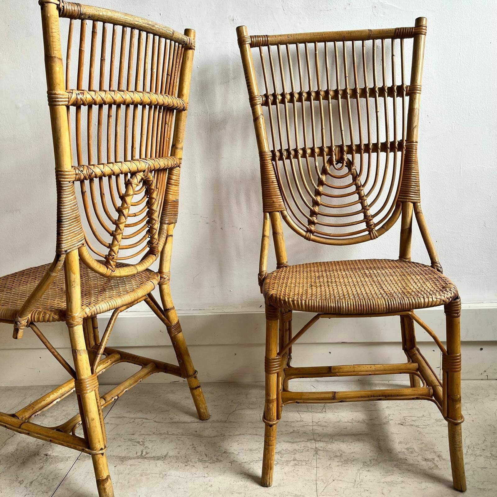 photo for sale A Pair Of 1950's Audoux Minet Bamboo Chairs