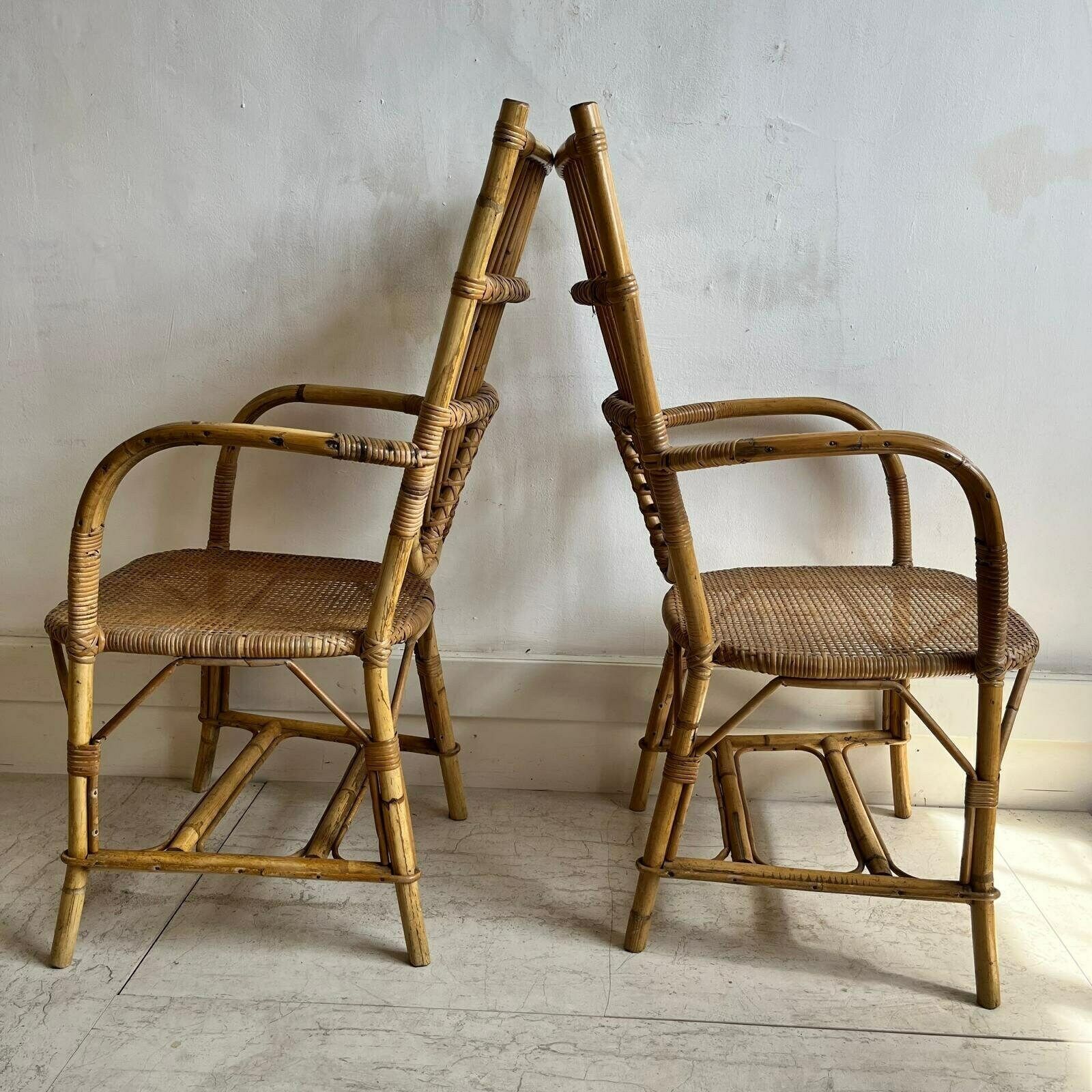 A Pair Of 1950's Audoux Minet Bamboo Dining Chairs/ Carvers photo 2750.0