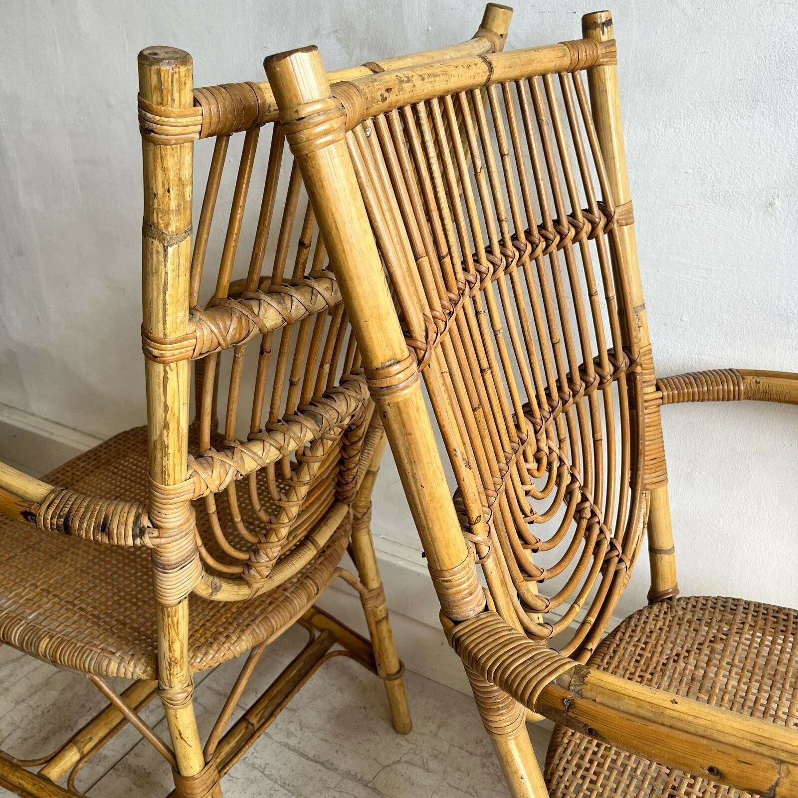 A Pair Of 1950's Audoux Minet Bamboo Dining Chairs/ Carvers photo vinterior