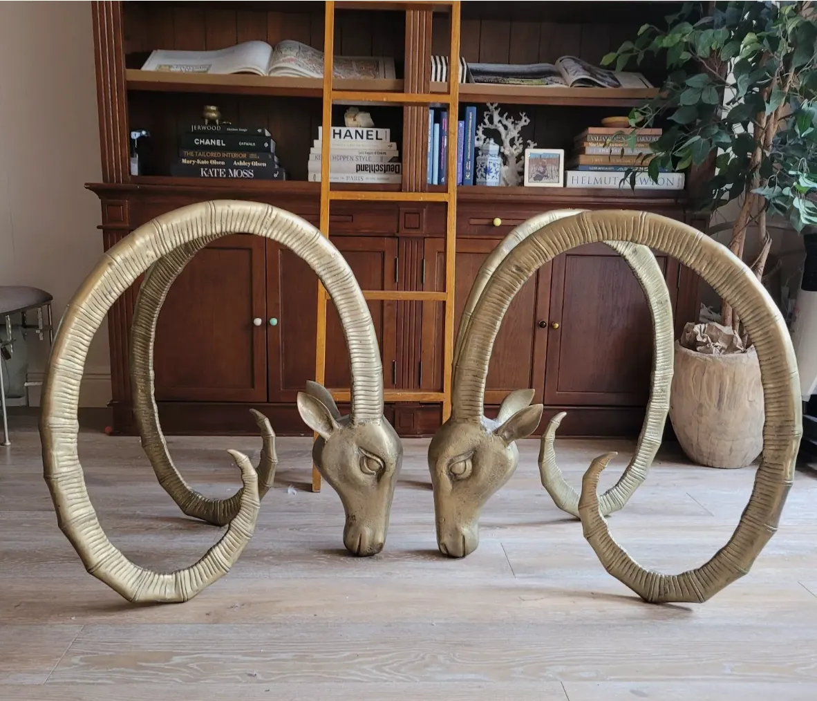 Ibex Rams Head Table Brass Maison Jansen Alain Chervet Vintage Mid Century 1of2 photo 3600.0