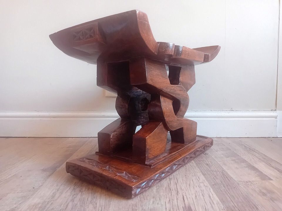 Ghanaian Ashanti African Mid Century Hardwood Wisdom Knot Stool photo vintage