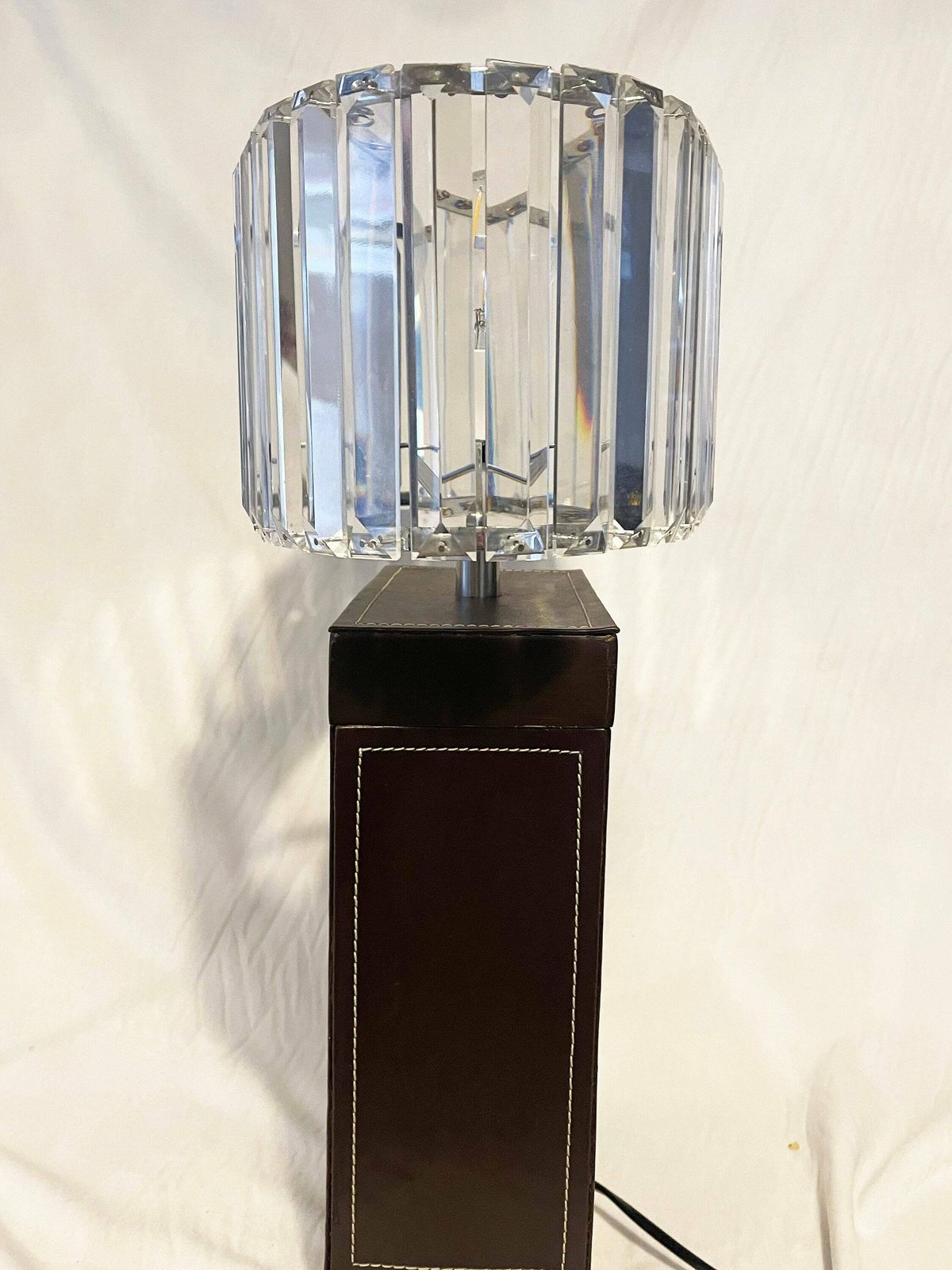 Antique Pair Of Large Crystal Glass Art Deco And Chrome Oval Lampshades photo Lighting