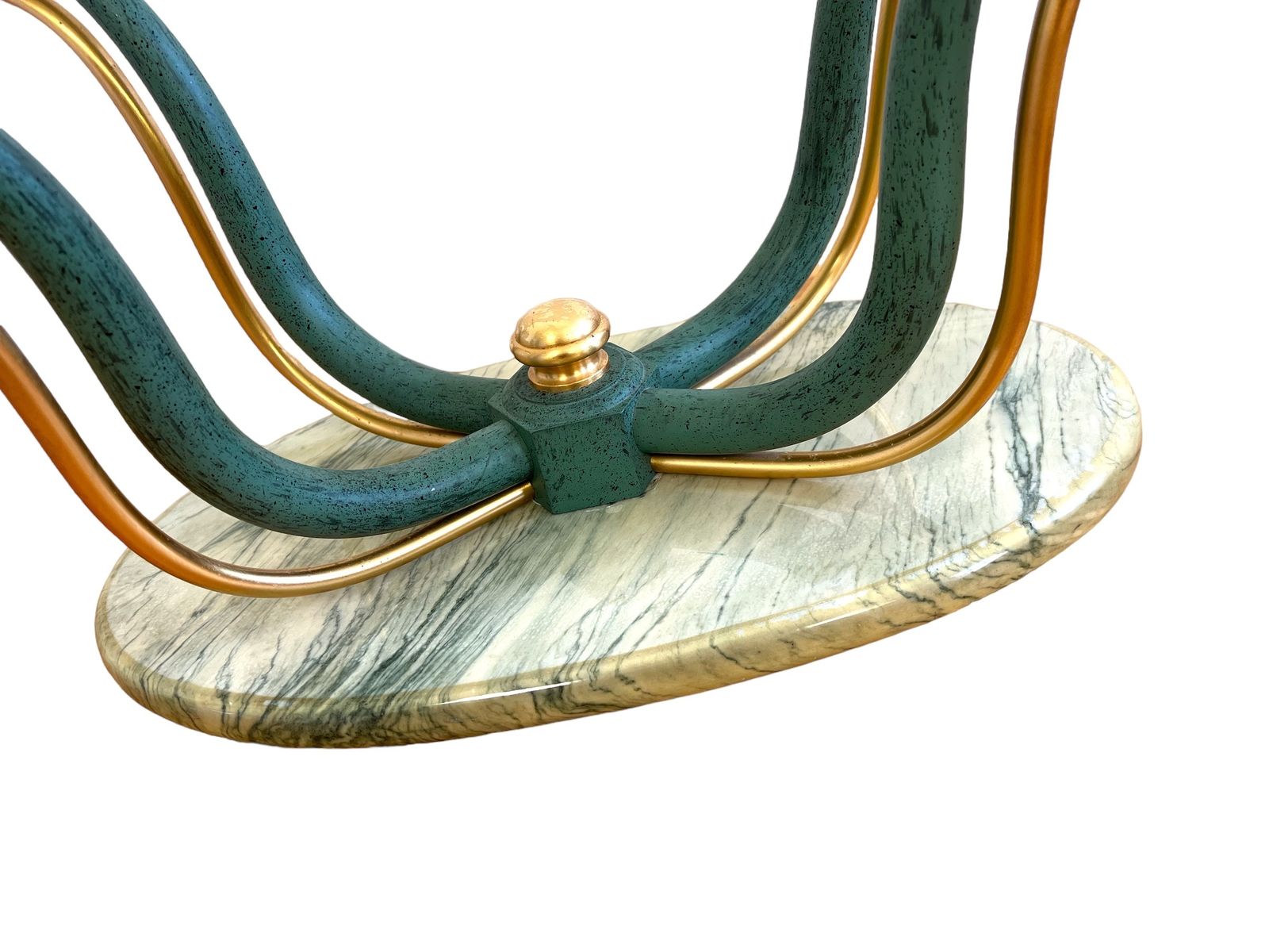 1960s Art Deco Brass Glass And Marble Oval Coffee Table photo 3600.0