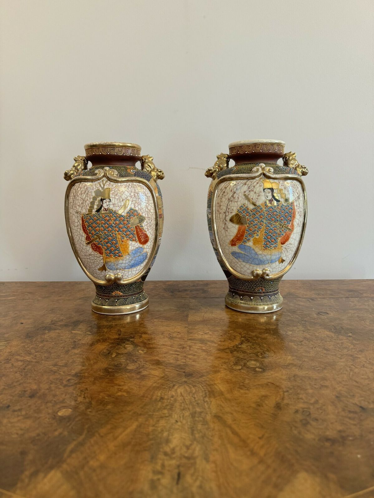 Unusual Pair Of Antique 19th Century Quality Japanese Satsuma Vases photo buy