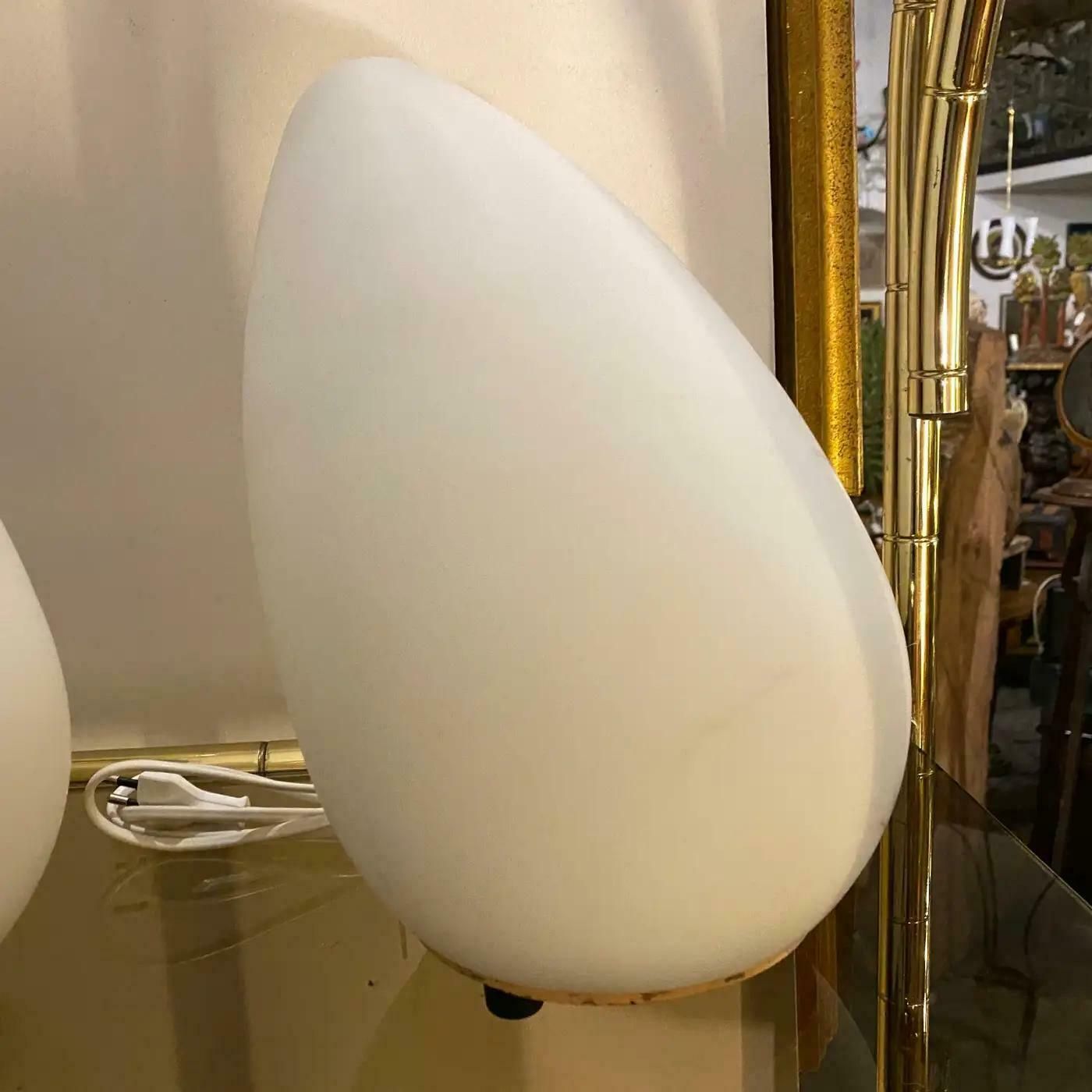 Two 1990s Modernist Opaline White Glass Italian Egg Bed Lamps By Lumen Center photo Lighting
