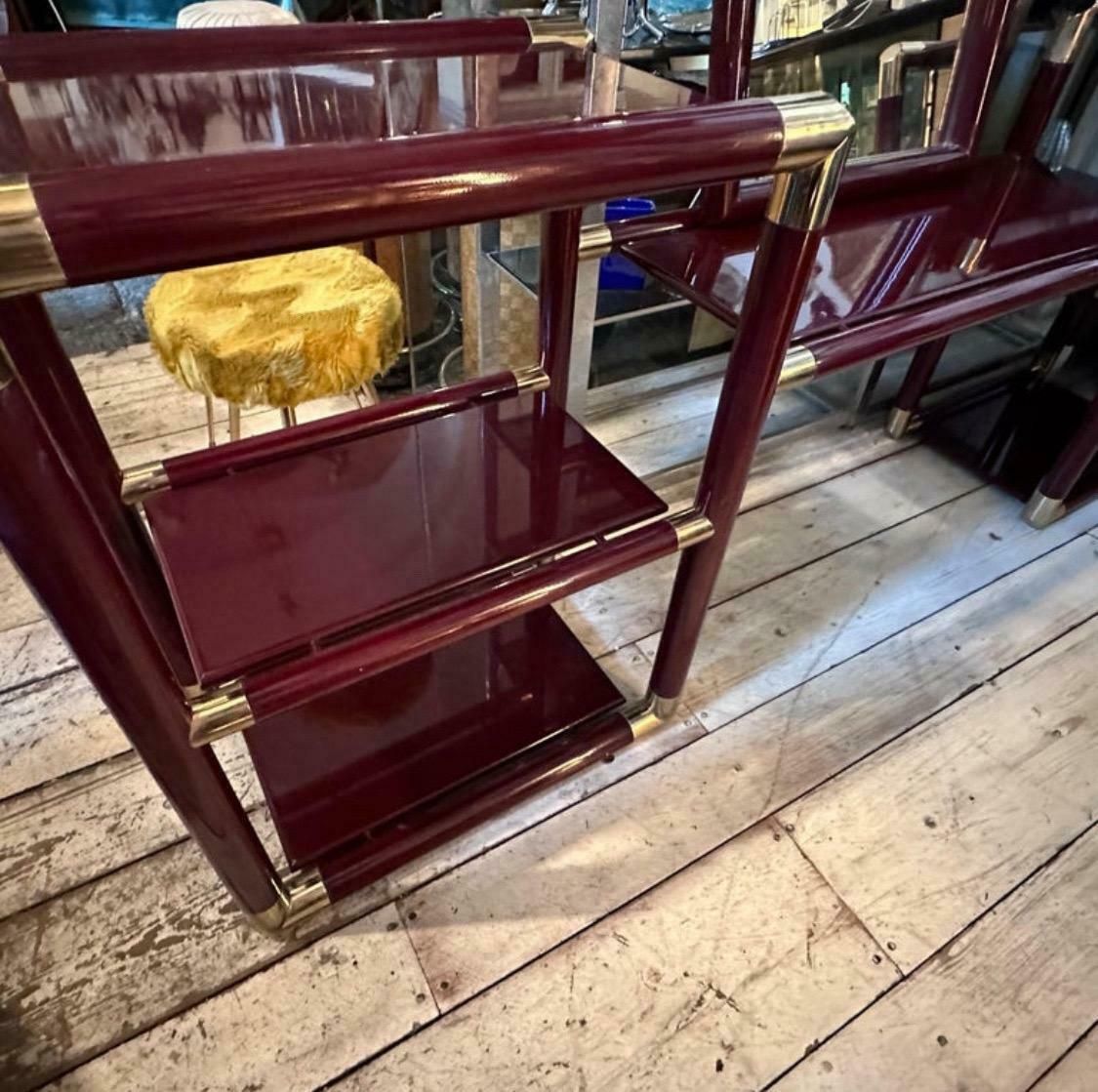 1970s Tommaso Barbi Style Brass And Burgundy Lacquered Wood Huge Italian Console photo Furniture