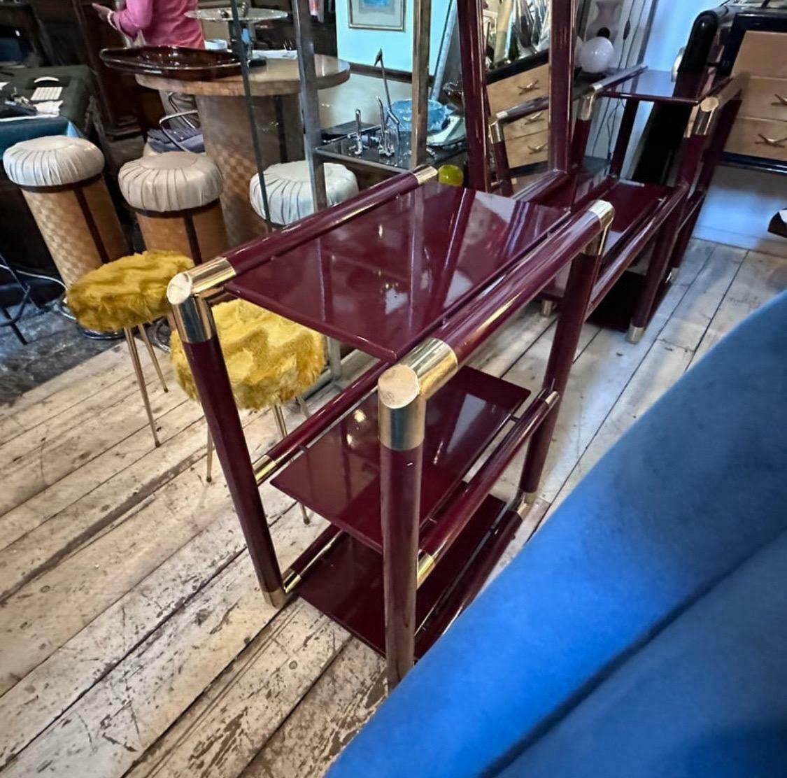 1970s Tommaso Barbi Style Brass And Burgundy Lacquered Wood Huge Italian Console photo 4938.0