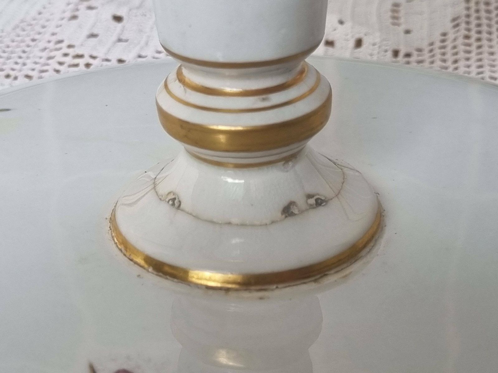 photo furniture Antique Chinoiserie Cake Stand | Hand Painted Cherry Blossom Bird Porcelain Pedestal Plate | Gold Trim Asian Tazza Serving Platter