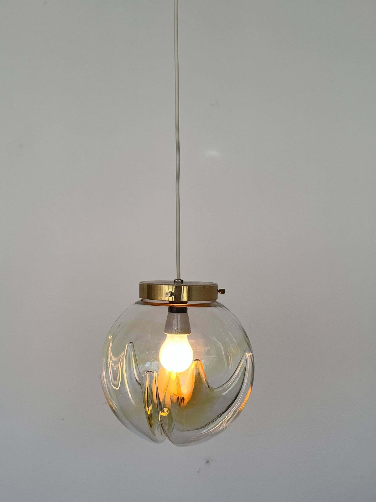 Set Of Three Brass And Artglass Murano Pendants   Italy, 1970s photo Lighting